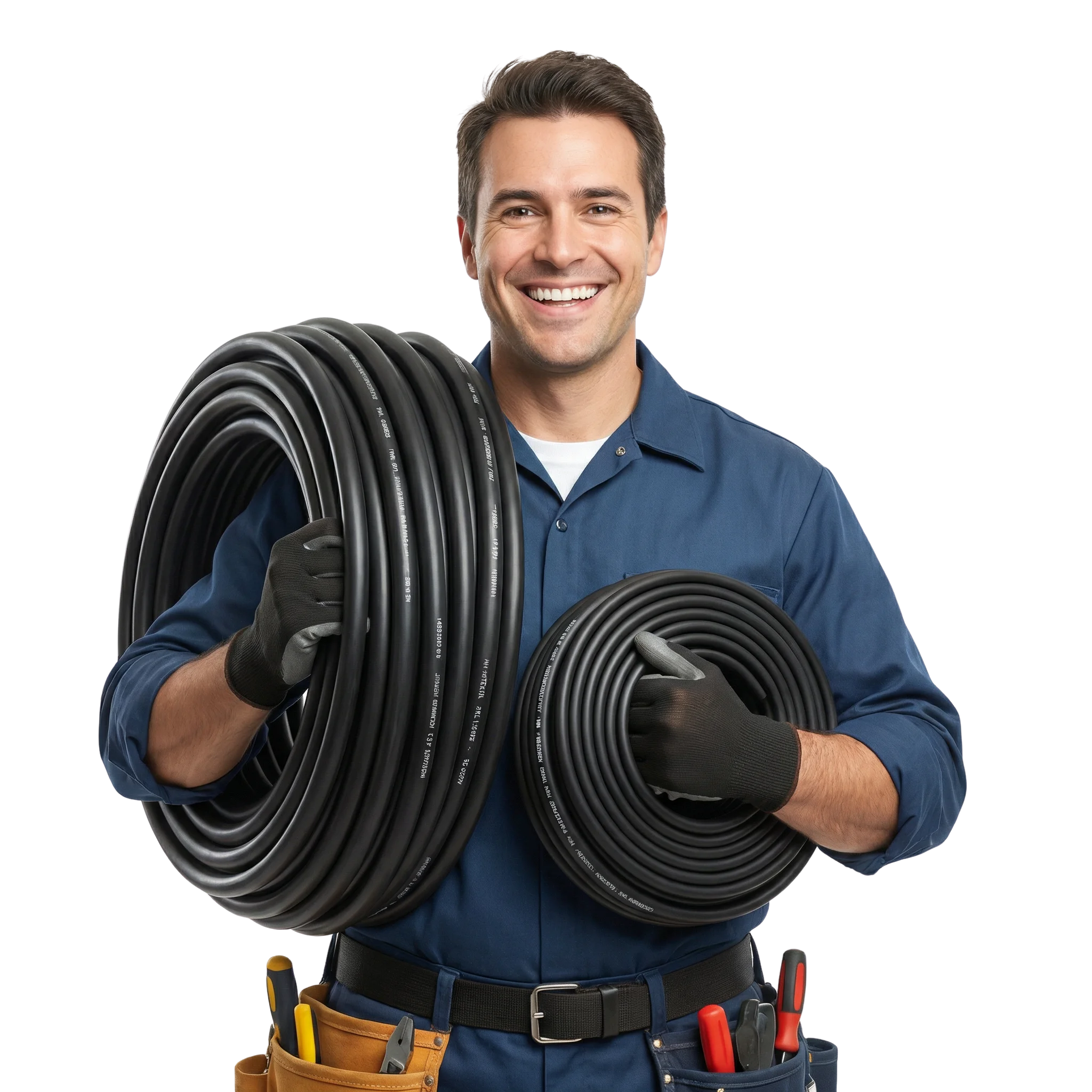 Técnico instalador con rollo de manguera Coldflex ultra flexible para instalación de aire acondicionado